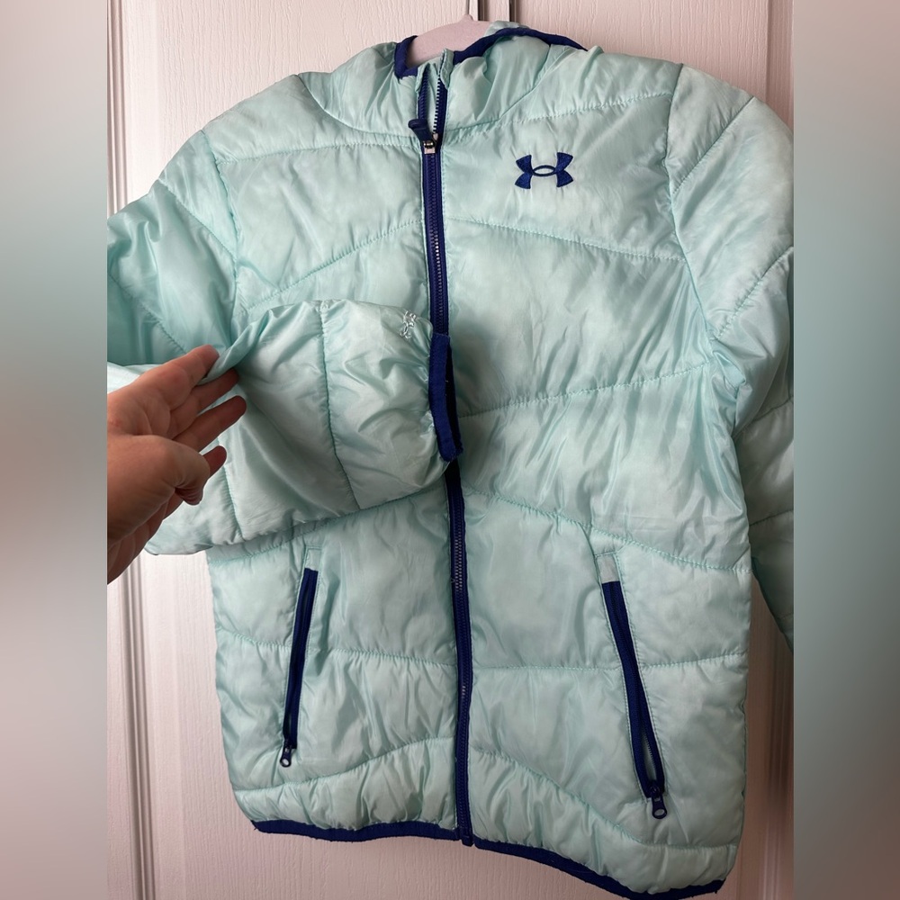Under Armour Aqua and Navy Puffer Jacket, Youth Medium (10-12Y)